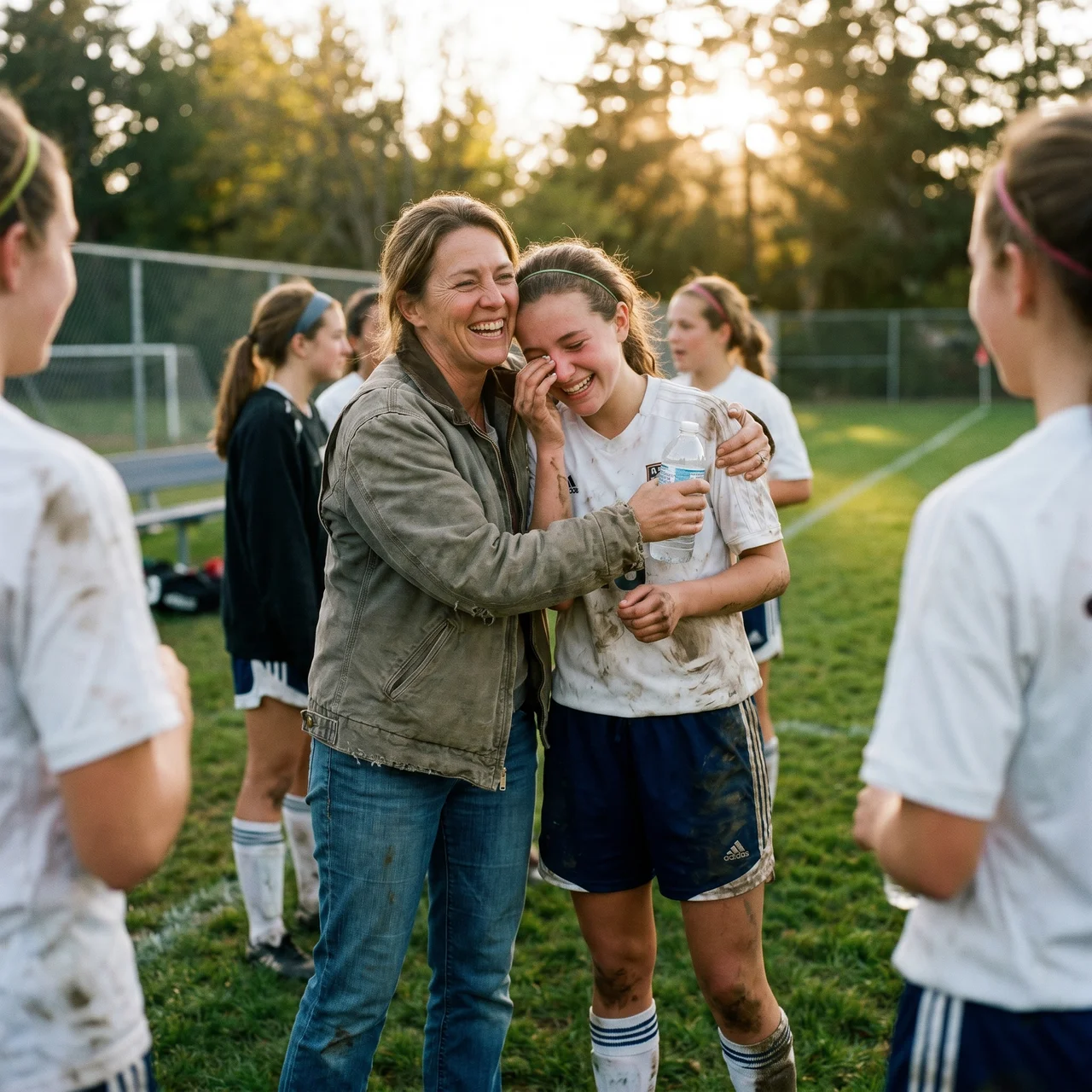 Parent and young athlete celebrating
